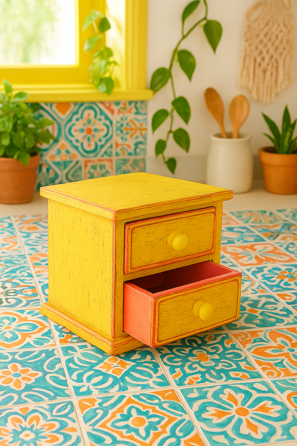 Coral and yellow Milk Paint miniature painted vintage drawers 