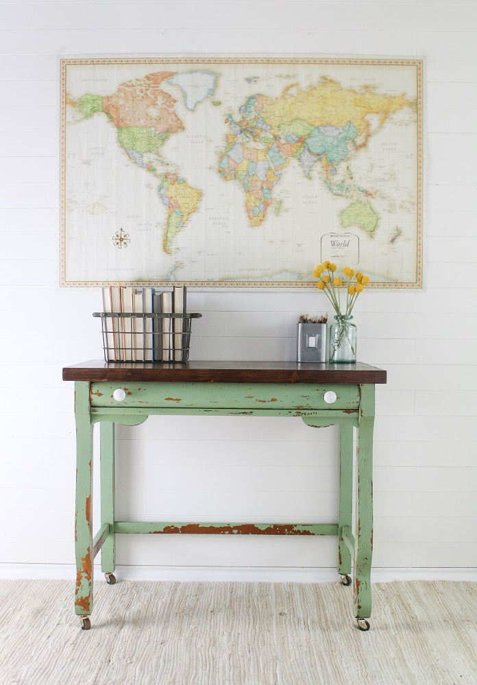 Homestead House Milk Paint Upper Canada Green chippy console table