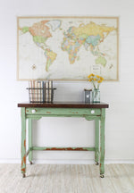 Load image into Gallery viewer, Homestead House Milk Paint Upper Canada Green chippy console table
