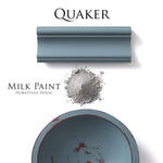 Load image into Gallery viewer, Homestead House Milk Paint Quaker Flat Lay with powder, painted trim and aged bowl
