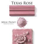Load image into Gallery viewer, Homestead House Milk Paint Texas Rose Flat Lay with powder, painted trim and distressed rose moulding
