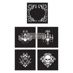 Load image into Gallery viewer, Glam Punk Redesign with Prima 5 piece stencil set, including tattoo swallows, frame, Chandelier, heart with wings and skull
