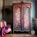 Load image into Gallery viewer, Paisley Lover Redesign with Prima Maxi Transfer - rose and sage pretty paisley motifs on a dark and romatic pink and black wardrobe
