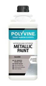 Load image into Gallery viewer, Bottle of Silver Polyvine Metallic Paint - available in 100ml, 500ml, 1 litre, 2 litre
