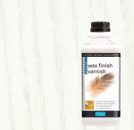 Load image into Gallery viewer, White Wash Satin Polyvine wax finish varnish bottle on a white limed wood background
