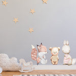 Load image into Gallery viewer, Hello Baby Redesign with Prima Extra Large Transfer featuring animal and flower illustrations, panda, lion, bird, badger, rabbit, bear, fox used as wall decals for nursery
