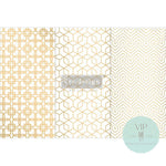 Load image into Gallery viewer, Motif Geometrique Redesign with Prima Small Transfer - nested square, honeycomb and zigzag gold geometric patterns
