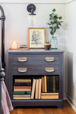 Load image into Gallery viewer, Homestead House Milk Paint Homestead Grey bookcase with drawers
