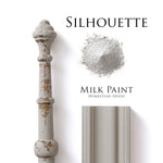 Load image into Gallery viewer, Homestead House Milk Paint Silhouette Flat Lay with powder, painted trim and chippy spindle
