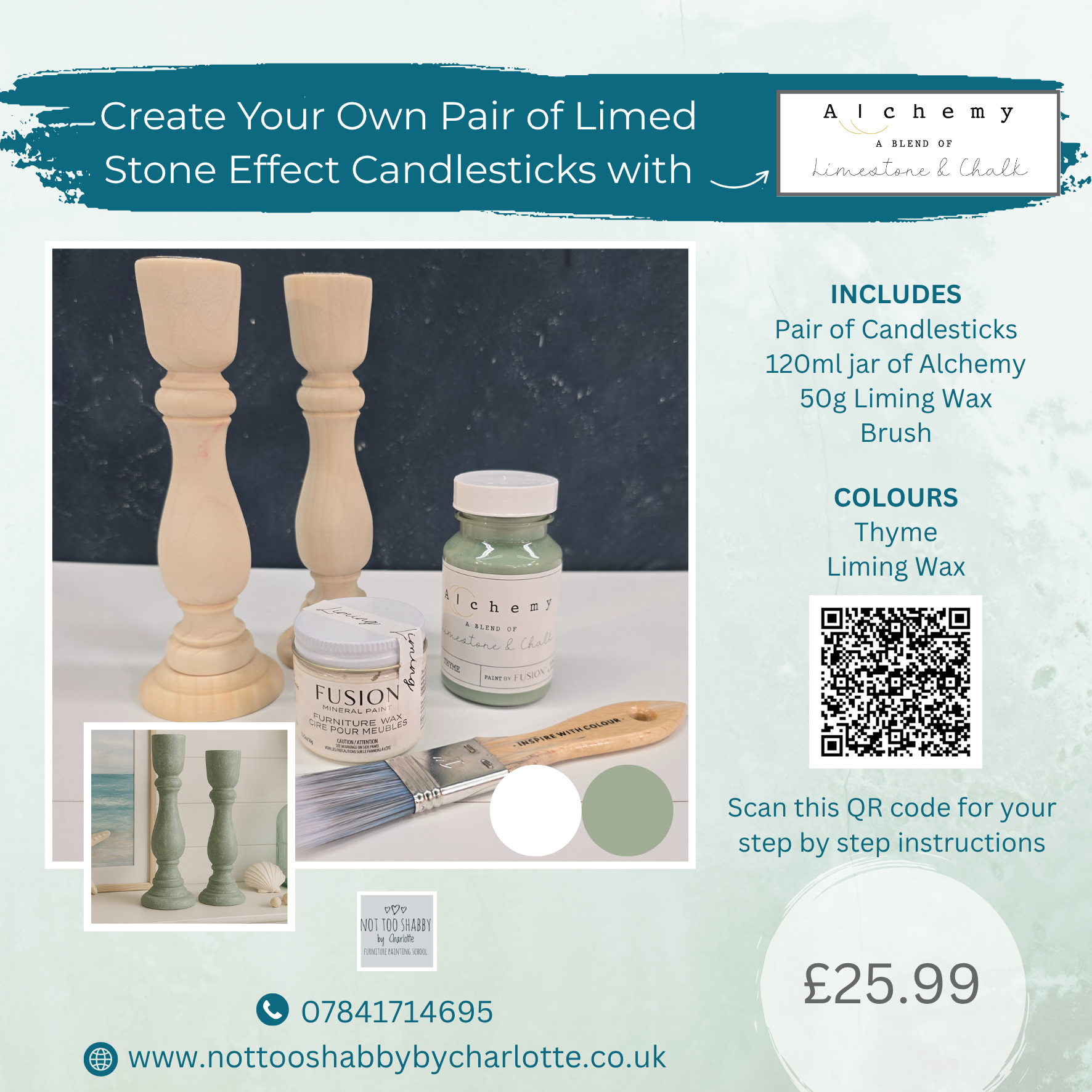 Thyme green limed stone effect candlestick painting kit