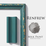 Load image into Gallery viewer, Homestead House Milk Paint Renfrew Blue Flat Lay with powder, painted trim and chippy photo frame
