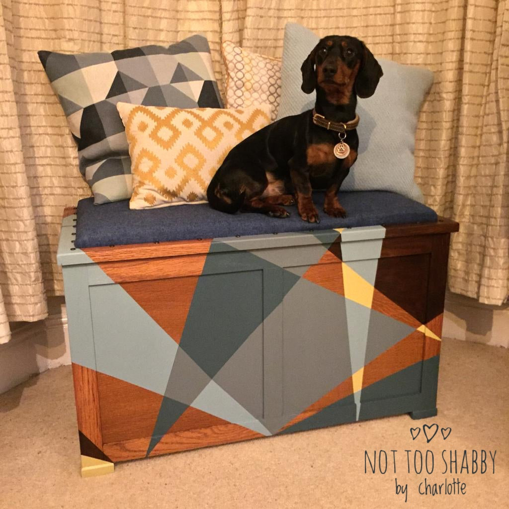 Geometric triangular masking tape design on blanket box toy chest