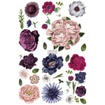 Load image into Gallery viewer, Lush Florals 2 Redesign with Prima X-Large Transfer, dark pink mauve and purple flowers applied to a cream cabinet
