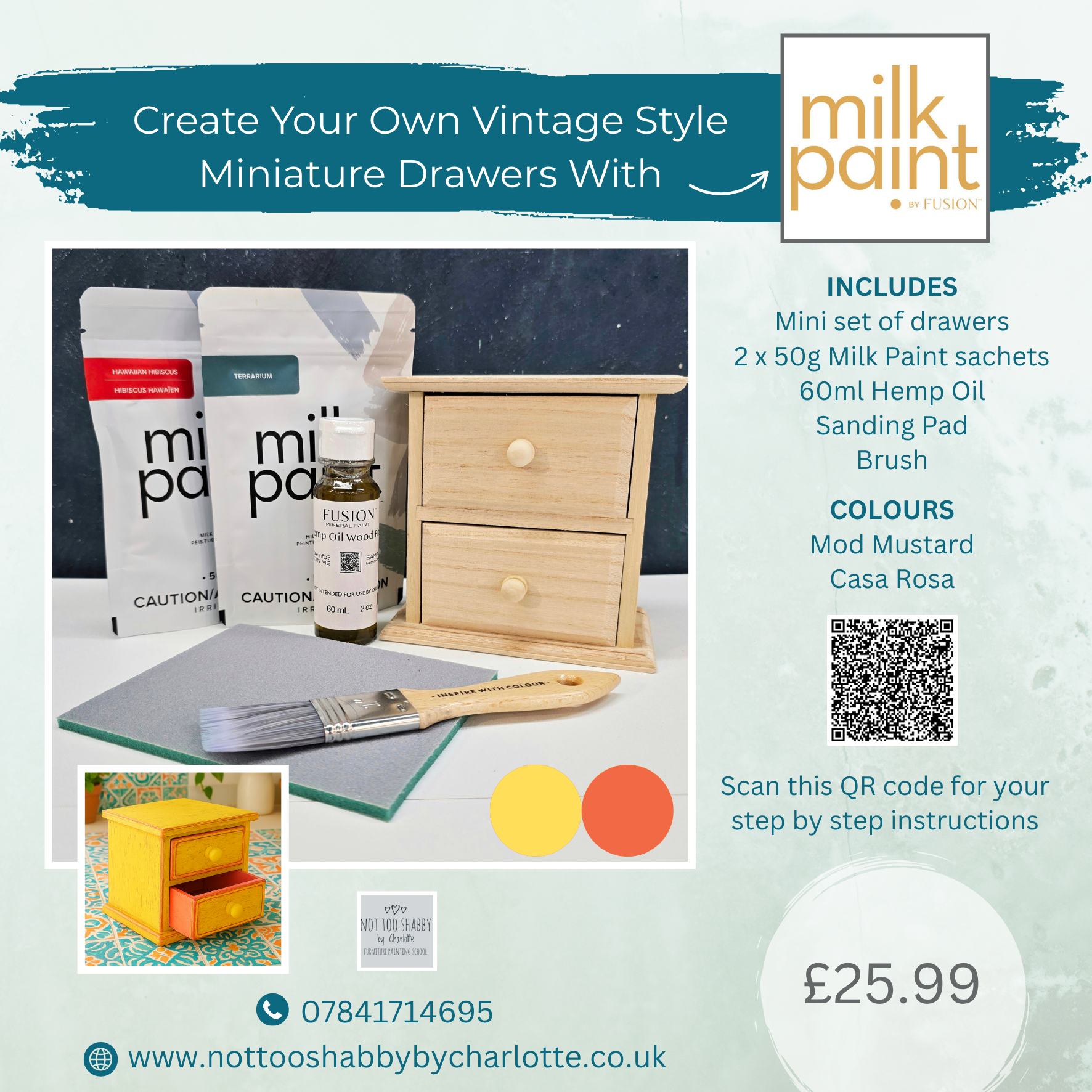 Coral and yellow Milk Paint miniature painted vintage drawers Project Gift Set Kit