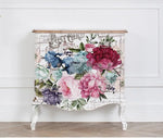 Load image into Gallery viewer, Imperial Garden Extra Large Redesign with Prima Transfer floral design applied to ths front of a white chest of drawers

