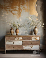 Load image into Gallery viewer, Grain Hue Redesign with Prima Wood Effect Doupage Fiber Paper used on a rustic industrial distressed chest of drawers
