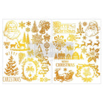 Load image into Gallery viewer, Holiday Heirloom Redesign with Prima Gold Foil Christmas transfer by Kacha, includes snowflakes, bells, wreaths, Christmas gingerbread cottages, sleigh and reindeer, poinsettias, baubles, merry Christmas, santa claus, candles
