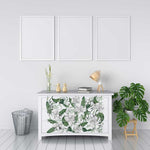 Load image into Gallery viewer, Peaceful Garden Redesign with Prima Extra Large Transfer in a bouquet of white lily flowers and green foliage across the front of a white sideboard
