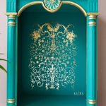 Load image into Gallery viewer, Manor Swirls Redesign with Prima Gold Foil Transfer against vibrant turquoise paintwork
