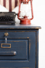 Load image into Gallery viewer, Homestead House Milk Paint Liberty Blue chunky pine drawers
