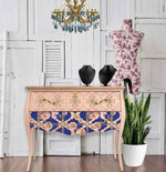 Load image into Gallery viewer, Coral and Cobalt Fashion and Floral Extra Large Redesign With Prima transfer on a peach drawer unit
