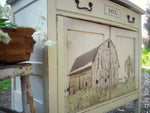 Load image into Gallery viewer, Out on the farm Redesign with Prima Extra Large Transfer, featuring a rustic barn scene across the front of a beige painted sideboard
