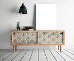 Load image into Gallery viewer, Petite Tile X Large Redesign with Prima Transfer - vintage retro floral repeating tile design  on a modern sliding door sideboard
