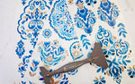Load image into Gallery viewer, Redesign with Prima Artisanal Tile Small Transfer in blues, cobalt, ochre close up with transfer tool
