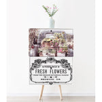 Load image into Gallery viewer, Fresh Flowers Redesign with Prima Extra Large Transfer showing a retro pick up full of flowers and a black wreath with vintage shop writing on the front of a cabinet
