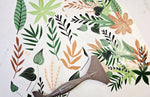 Load image into Gallery viewer, Greenery House Redesign with Prima Small Transfer - modern flat tropical leaves in shades of green and terracotta close up with transfer tool
