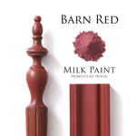 Load image into Gallery viewer, Homestead House Milk Paint Barn Red Flat Lay with powder, painted trim and distressed spindle
