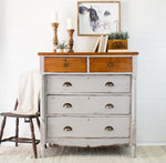 Load image into Gallery viewer, Homestead House Milk Paint Cathedral Taupe authentically distressed chest of drawers
