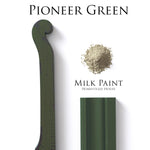 Load image into Gallery viewer, Homestead House Milk Paint Pioneer Green Flat Lay with powder, painted trim and moulding
