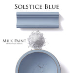Load image into Gallery viewer, Homestead House Milk Paint Solstice Blue Flat Lay with powder, painted trim and chippy bowl
