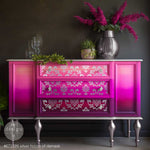 Load image into Gallery viewer, Silver House of Damask Redesign with Prima Foil Transfer - Kacha Collection, on a hot pink ombre chest of drawers
