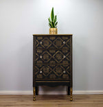Load image into Gallery viewer, Modern Moroccan Redesign with Prima Stencil from the Kacha Collection in dramatic gold on black
