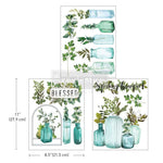 Load image into Gallery viewer, Vintage Greenhouse Redesign with Prima Middy Transfer - watercolour vases and bottles with a mixture of leaves and foliage displayed in them
