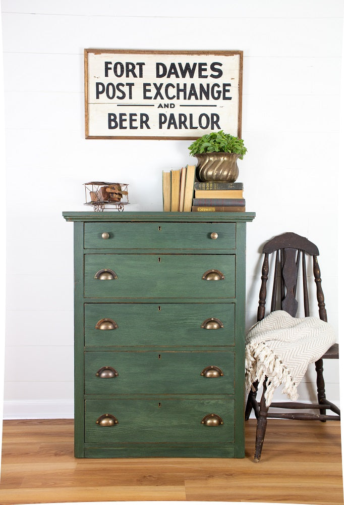 Chest pf drawers painted in Homestead House Milk Paint Bayberry 330g packet