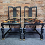 Load image into Gallery viewer, Bespoke painted vintage black dining chairs with gold stripe

