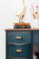 Load image into Gallery viewer, Homestead House Milk Paint Kentucky Green desk drawer close up
