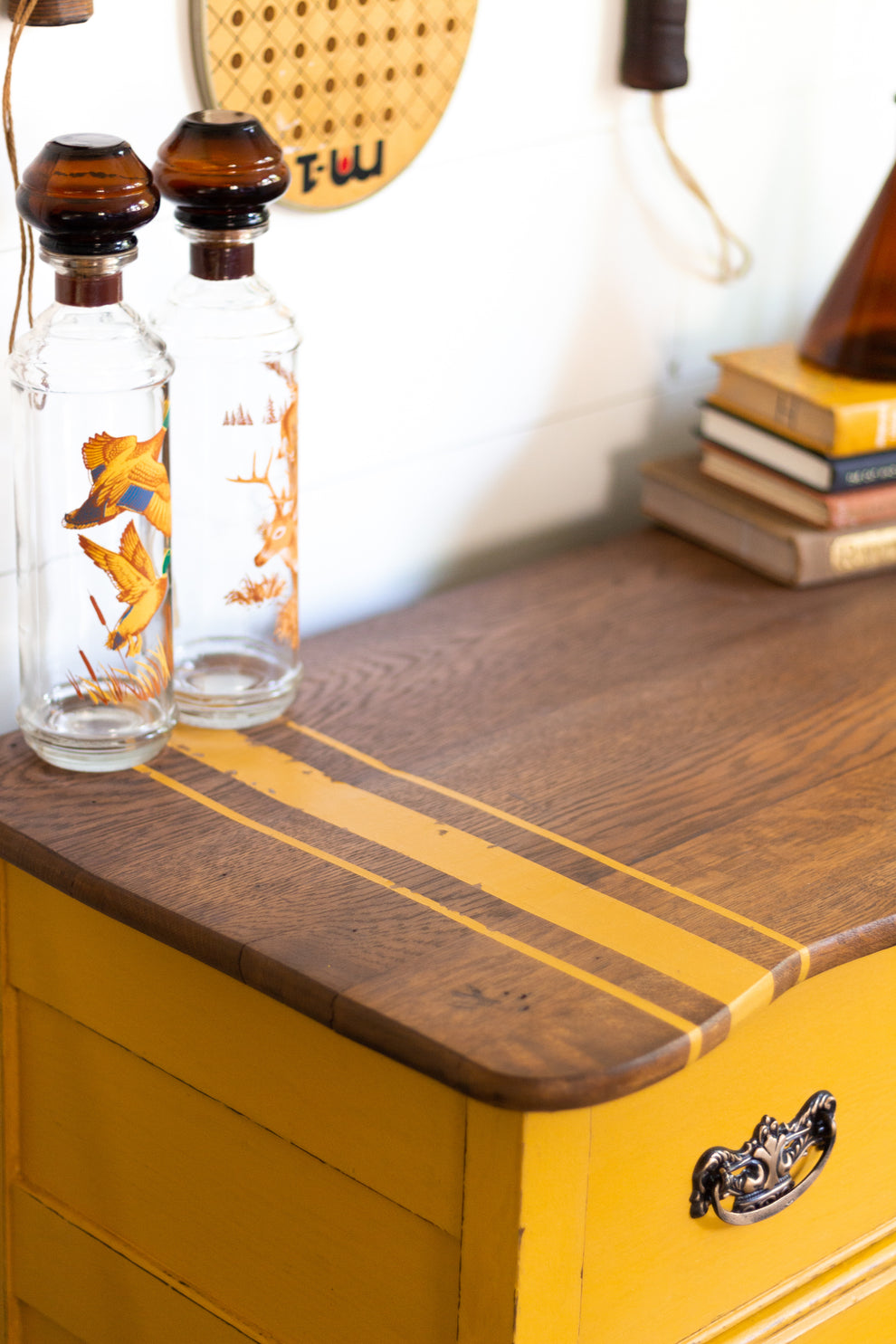 Homestead House Milk Paint Garden Seed sideboard with wood top and feature stripe