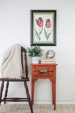 Load image into Gallery viewer, Homestead House Milk Paint Spice distressed and chippy leggy side table

