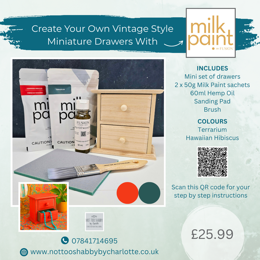Coral and teal Milk Paint miniature painted vintage drawers Project Gift Set Kit