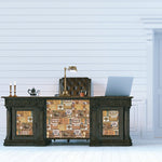 Load image into Gallery viewer, Vintage Cigar Box Extra Large Redesign with Prima Transfer - nostalgic memorabilia design acriss the front of a vintage black old style desk
