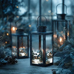 Load image into Gallery viewer, Quiet Country Blue Redesign with Prima Christmas Middy Transfer applied to glass lanterns
