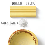 Load image into Gallery viewer, Homestead House Milk Paint Belle Fleur Flat Lay with powder, painted trim and chippy painted bowl
