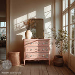 Load image into Gallery viewer, Blush Reverie Redesign with Prima Middy Transfer with soft pink and peach rose blooms on an pretty apricot chest of drawers
