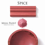 Load image into Gallery viewer, Homestead House Milk Paint Spice Flat Lay with powder, painted trim and chippy bowl
