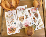 Load image into Gallery viewer, Bohemian Solstice Redesign with Prima Small Transfer - horned animal skull, falcon, boho florals, macrame and dream catchers
