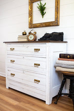 Load image into Gallery viewer, Homestead House Milk Paint Sturbridge White painted distressed chest of drawers
